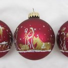 3 Midwest CBK Christmas ornaments red with gold nativity scenes