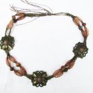 Hat band men square metal concho like accents in double row amber beads ties on Hat band men square metal concho like accents in double row amber beads ties on
