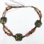 Hat band men square metal concho like accents in double row amber beads ties on
