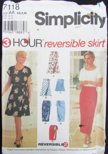 Simplicity 7118 reversible skirt pattern sizes XS S M uncut