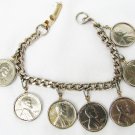 Silver gilded 7 penny charm bracelet 5 wheat back pannies Silver gilded 7 penny charm bracelet 5 wheat back pannies