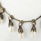 Kenny Ma faux drop pearl necklace delicate look brass marked vintage jewelry