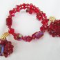 Aurora Borealis red ruby glass bead 2 wire wrap bracelet & clip earrings vintage jewelry