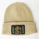 Army behind Army knitted beanie hat ribbed tan pull on cap men USA made one size Army behind Army knitted beanie hat ribbed tan pull on cap men USA made one size