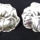 Sterling pansy earrings pierced ears vintage large 1 1/8" across