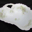 LS&S Carlsbad Austria large serving bowl with handle green purple flowers heart