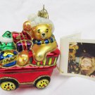 Margaret Cobane glass bear & ornaments in cart & tag Scottish Christmas