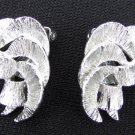 BSK silver tone clip earrings tooled semi circles vintage jewelry