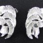 BSK silver tone clip earrings tooled semi circles vintage jewelry