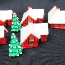 6 vintage miniature plastic houses 1" tall Christmas village or cake decorations