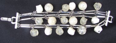 Coro five chain white beaded bracelet silver tone metal 7" long about 2 1/2 wide