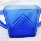 Hazel Atlas blue cobalt chevron sugar bowl double handle glass