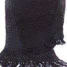 Hand crocheted dress prayer shawl black 18x60" + fringe open weave acrylic yarn