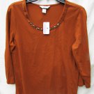 Christopher Banks Medium burnt orange 3/4 sleeve top beaded scoop neckline NWT