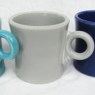3 Fiesta Homer Laughlin mugs 3 inch O'Ring handles cobalt turquoise gray