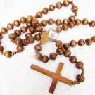 Large wood wall rosary 63" Philippines Catholic 1.25" beads brown plain cross