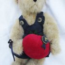 Boyd's Bear holds tomato navy dress stuffed toy 9" plaid dress