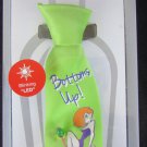 Botskis bottle tie Bottoms Up green with champagne glass & girl