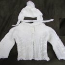 Hand Knit baby sweater and cap white yarn infant set Hand Knit baby sweater and cap white yarn infant set