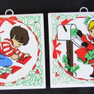 Jasco boy girl Christmas tile plaques 4 3/8" square hanger coasters vintage 80s Jasco boy girl Christmas tile plaques 4 3/8" square hanger coasters vintage 80s