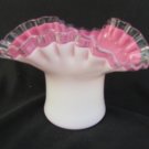 Fenton Peach Crest 5" double crimped triangle top vase white out & peach inside