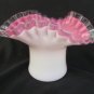 Fenton Peach Crest 5" double crimped triangle top vase white out & peach inside