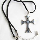 Lia Sophia necklace blue rhinestone cross on black cord