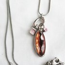 Lia Sophia necklace amber pendant pink rhinestones on silver tone chain