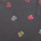 Black fabric embroidered multi color flip flop shoes 44" wide Black fabric embroidered multi color flip flop shoes 44" wide