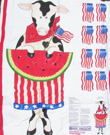 Daisy Kingdom Red White & Moo door panel fabric cow watermelon patriotic 4th July