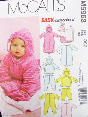 McCall M5963 infant buntings jacket jumpsuit pants blanket UNCUT pattern