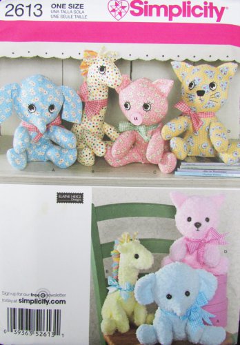 Simplicity 2613 stuffed animal pattern elephant horse pig cat giraffe UNCUt pattern