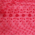 Sheer fabric Red embroidered flowers scalloped edge 3 yards x 44"