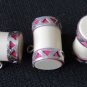 3 celluloid barrel shape shank buttons silver red trim vintage 3/4" long