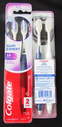 Colgate Gum Expert ultra soft toothbrushes 2 packs with 2 each white & blue