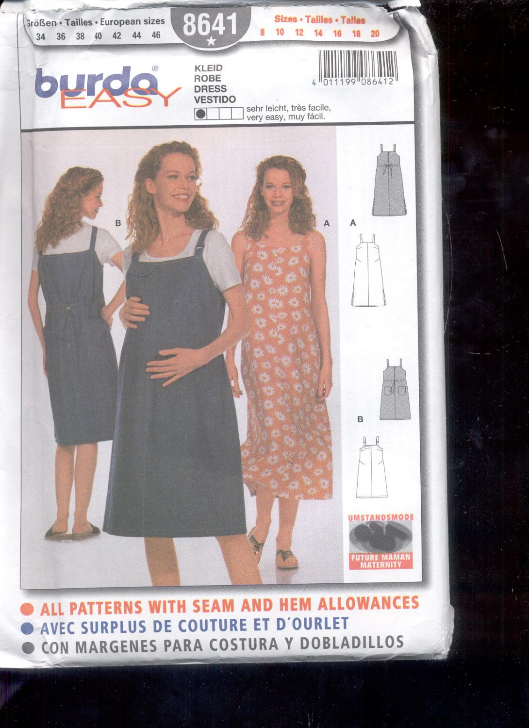 Burda pattern 8641 Maternity Dress, Jumper Sizes 820 uncut