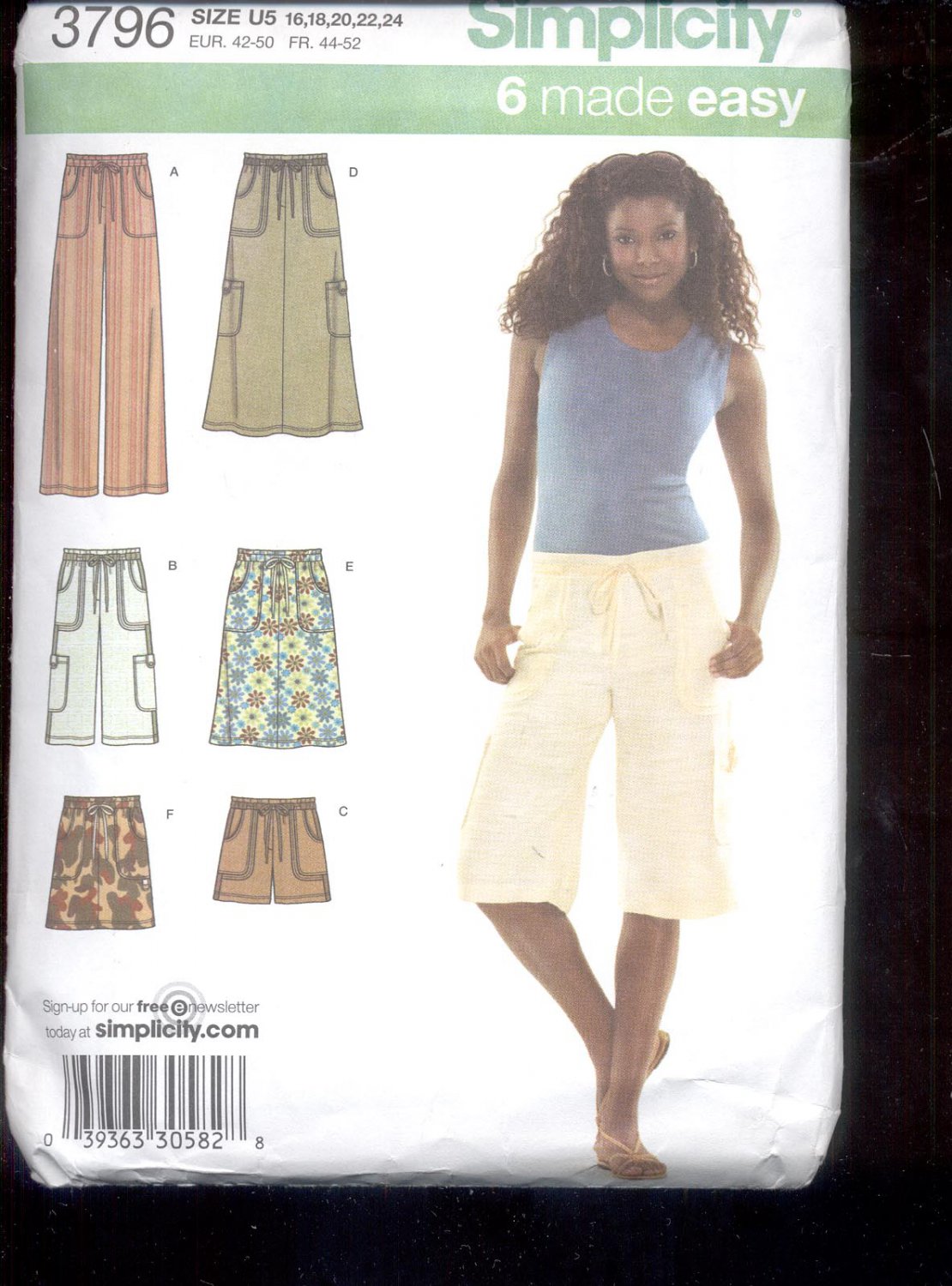 Simplicity Pattern 3796 Misses skirt , pants, or shorts sizes U5 16-24 ...