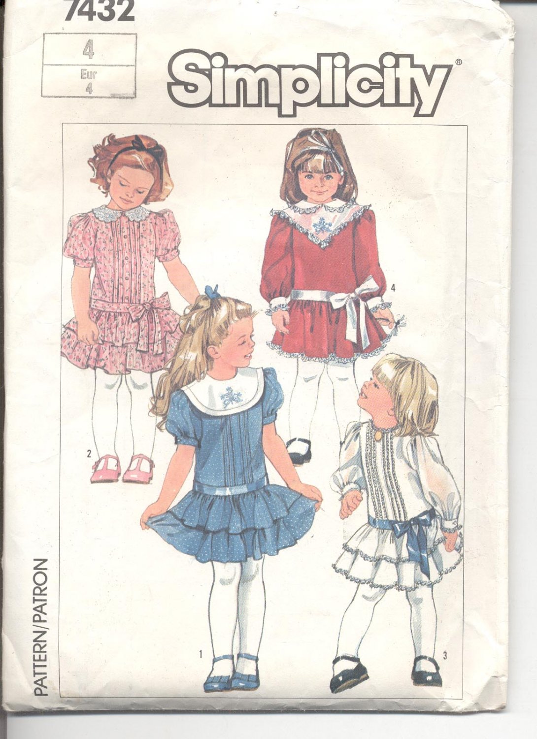 Simplicity Pattern 7432 Childs Dropped Waist Dress- Size 4