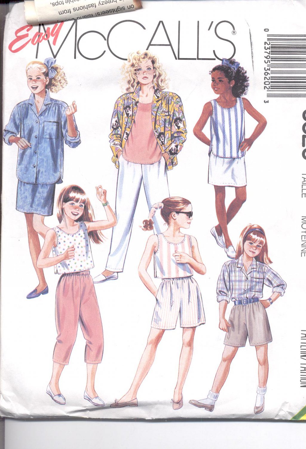 McCalls  pattern 3620  Girls shirt, top, pants, shorts, skirt -  Size  Medium