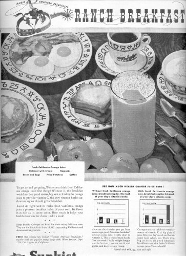 Sept. 22, 1947    Sunkist California Oranges best for juice magazine  ad  (#6272)