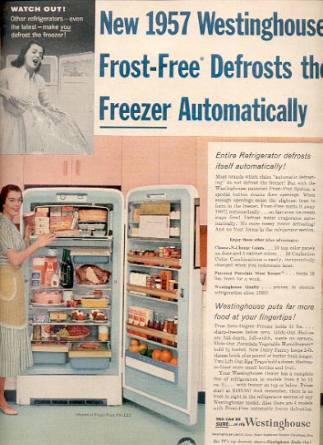 1957 Westinghouse Frost Free Refrigerator Magazine Ad 4986
