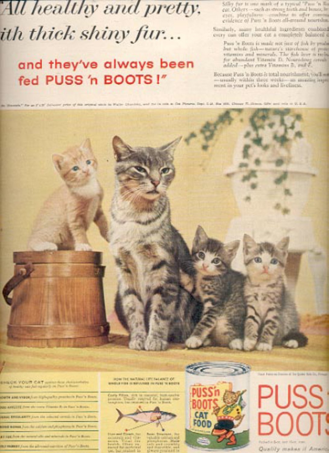 1959 Puss 'n Boots cat Food magazine ad ( 4369)