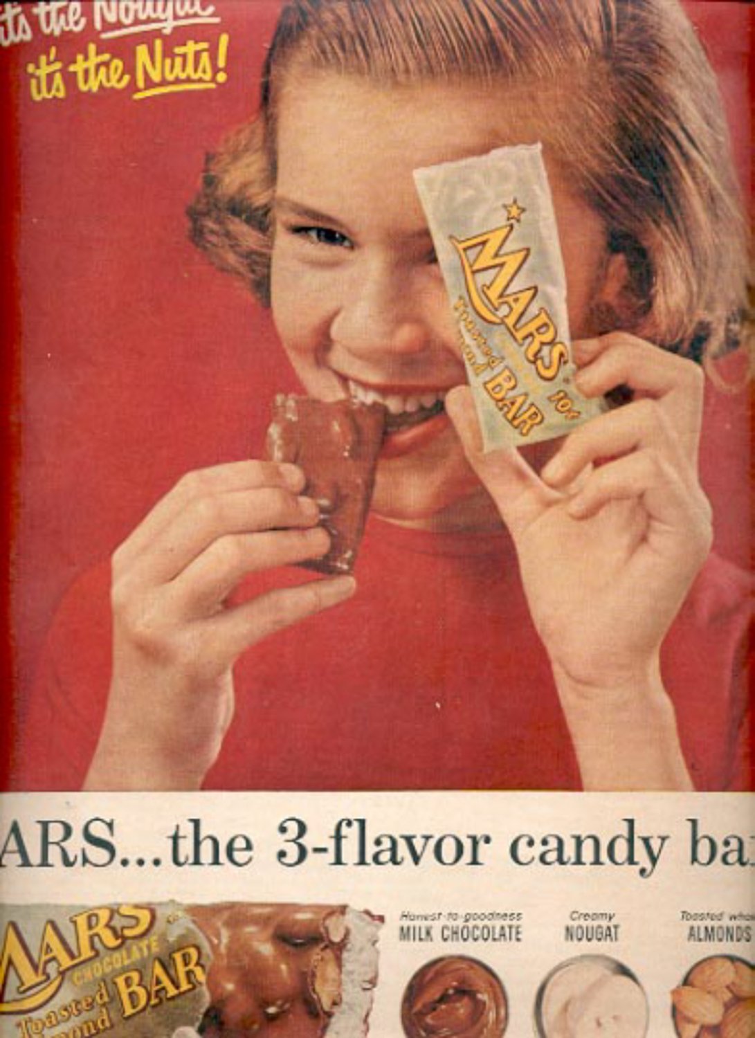 1957 Mars...the 3-flavor candy bar magazine ad (# 4663)