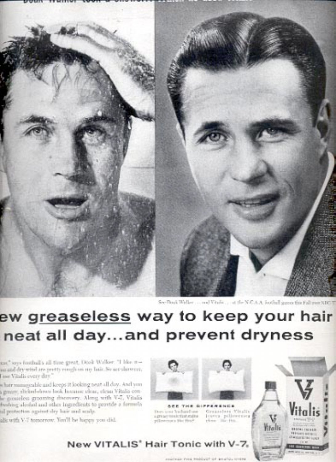 1957 Vitalis Hair Tonic with V-7 magazine ad (# 4780)