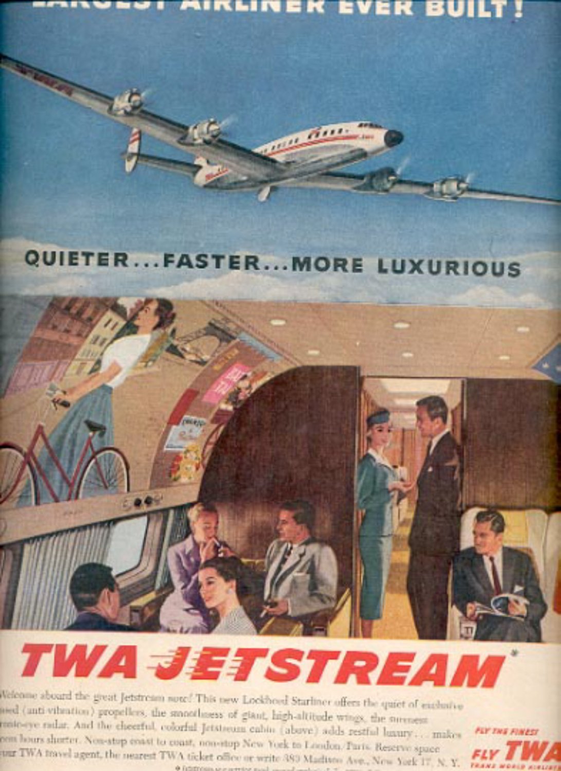 1957 TWA Jetstream airliner magazine ad (# 4678)