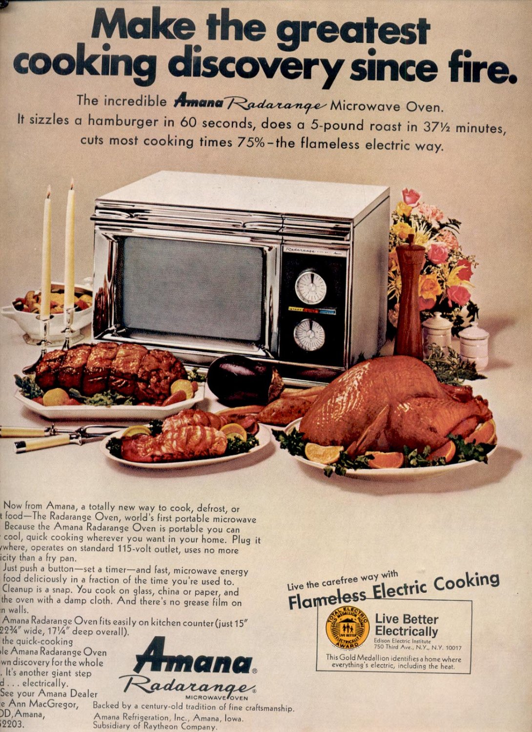 Oct. 1969 Amana Radarange microwave oven magazine ad ( 3831)