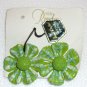 Green   Handcrafted papier mache  clip earrings Made in Japan Vintage.(#23)