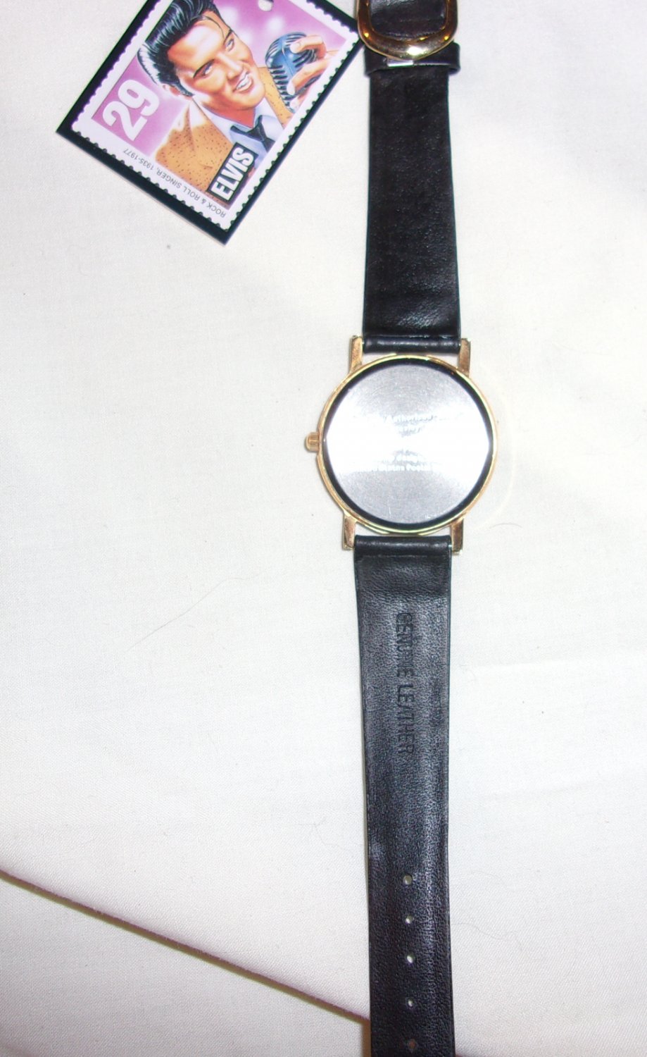 Elvis 1992 stamp watch with stamp round dial unisex . Leather band