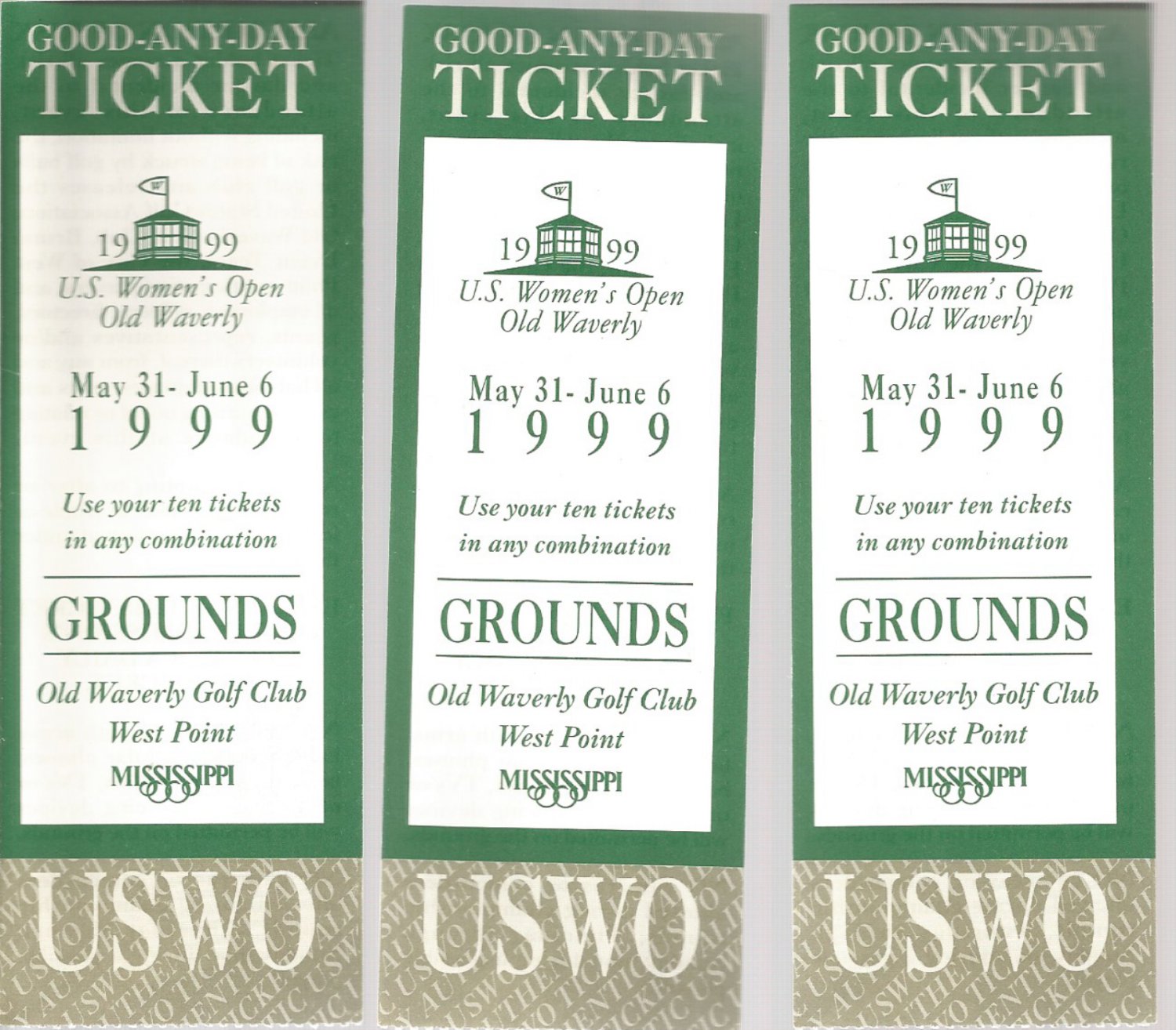 3 - US Women's Open Old Waverly 1999 tickets unused