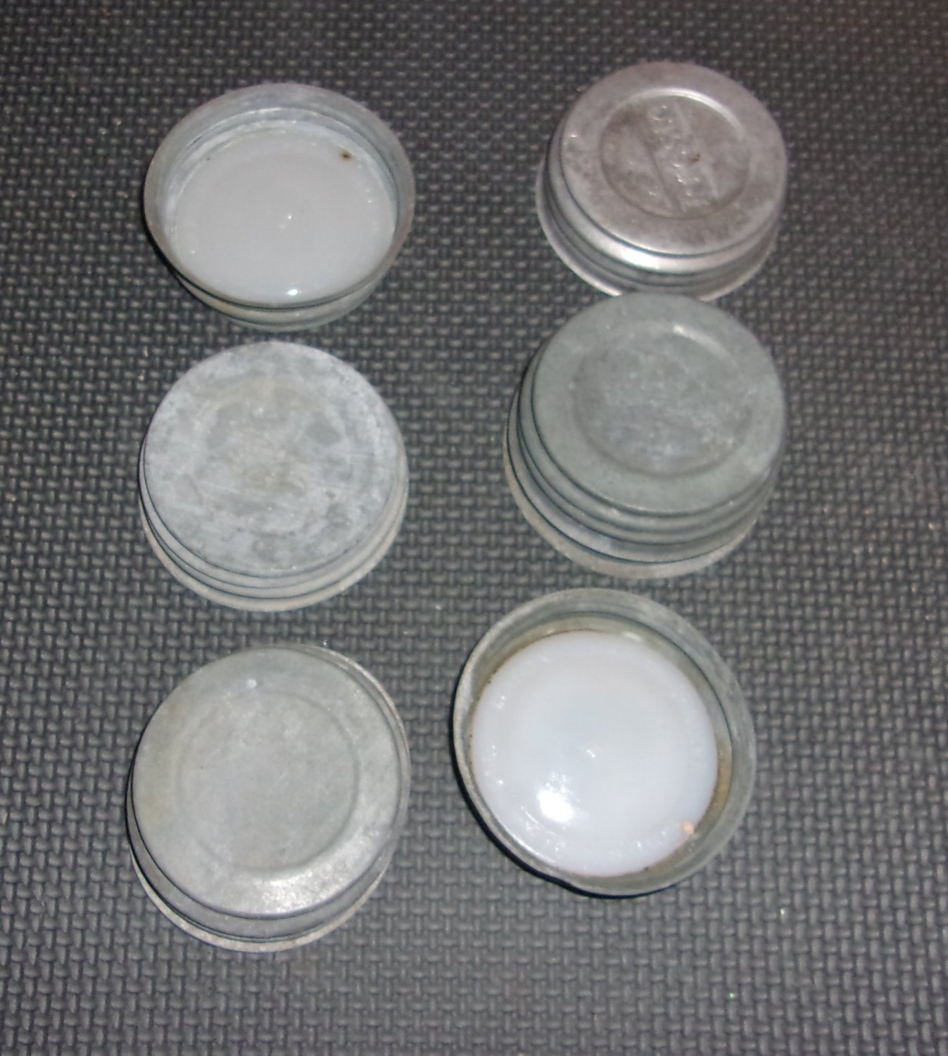 7 zinc canning lids with porcelain inserts ball, Mason, Presto Vintage